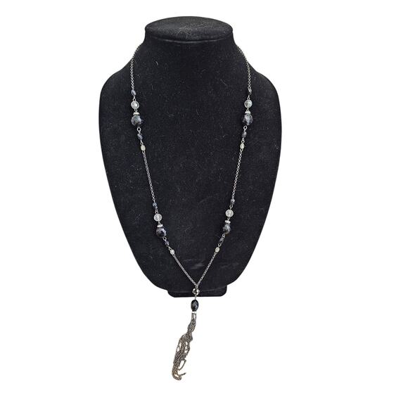 Vintage Y2K Single Strand Chain Style Tassel Necklace Silver Black - Picture 1 of 4